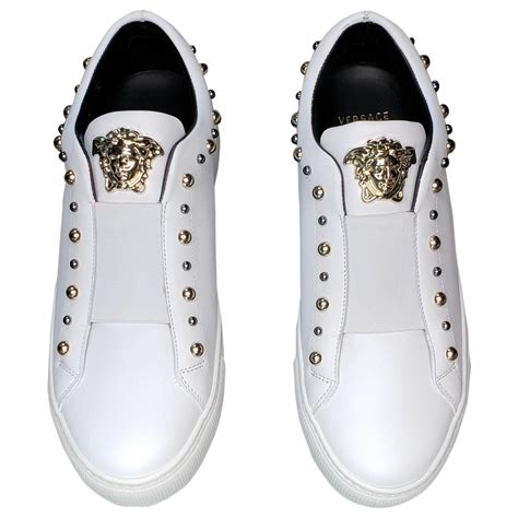 gold versace shoes white